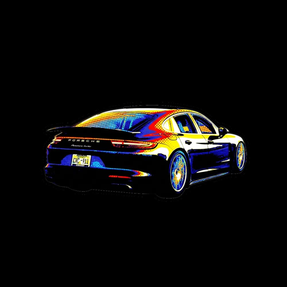 Custom pop art car design printed on a t-shirt.